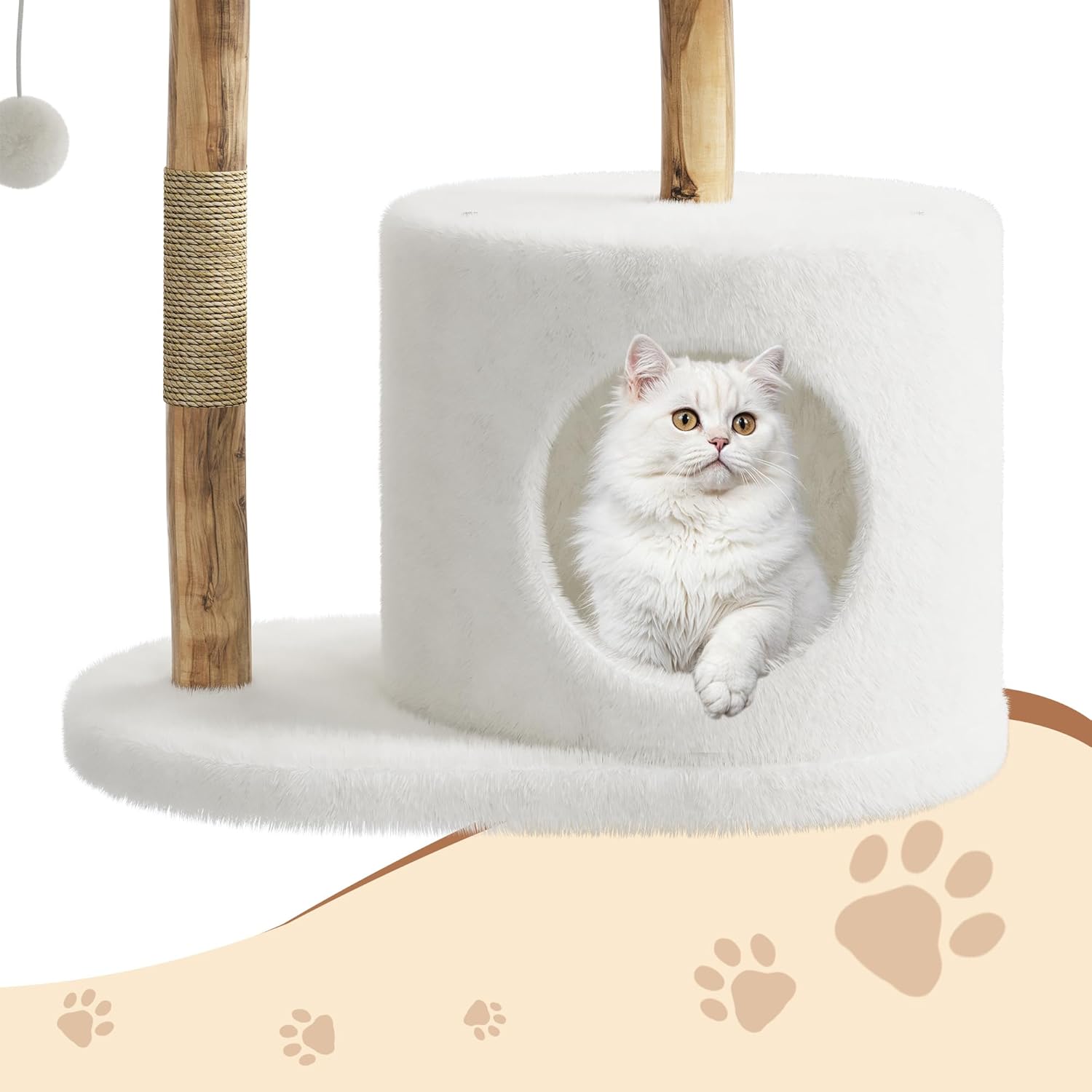 Modern Wood Cat Tree Tower for Large Cats | Luxury Solid Pear Wood Condo with Platforms, Scratching Posts & All-Season Mats, 43" Aesthetic Cat Furniture, 2 Branch