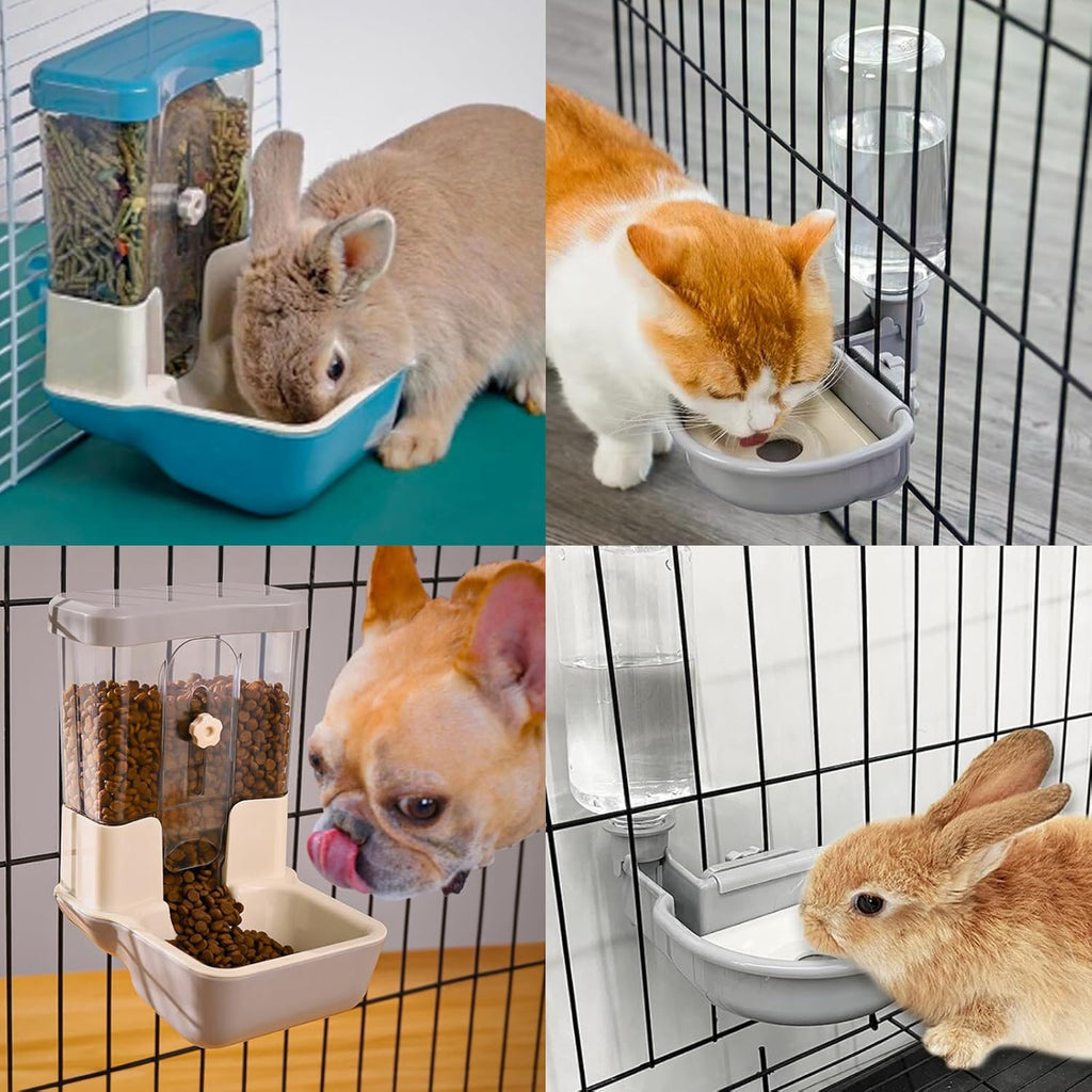 Automatic Pet Food Water Dispenser, Auto Gravity Pet Feeder Water Bottle Set for Crate, Feeding Station for Small Dog Cat Rabbit Guinea Pigs Chinchilla Ferret Hedgehog (Blue)