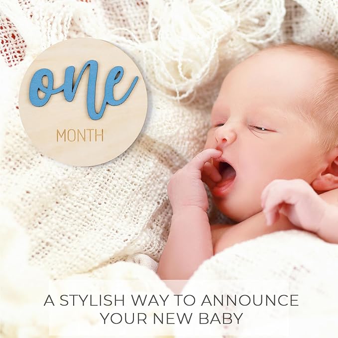 Baby Monthly Milestone Discs for Boy: Milestone Marker Circles Wooden Cards from 1-12 Months for Photo Props - Newborn Age Signs for Gifts