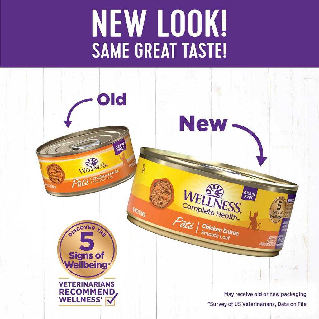 Wellness Complete Health Pate Adult Wet Cat Food, Natural, Protein-Rich, Grain Free, 5.5 Ounce, 24 Pack, (Chicken)