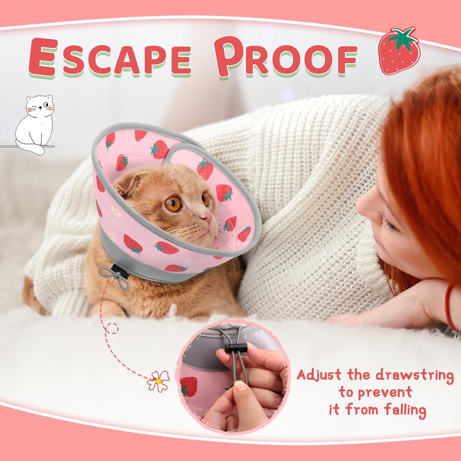 Cat Cone Collar Soft to Stop Licking, Adjustable, Foldable Lightweight Kitten Cones After Surgery Recovery for Cats & Kittens, Cat Cone Alternative (Pink, L)