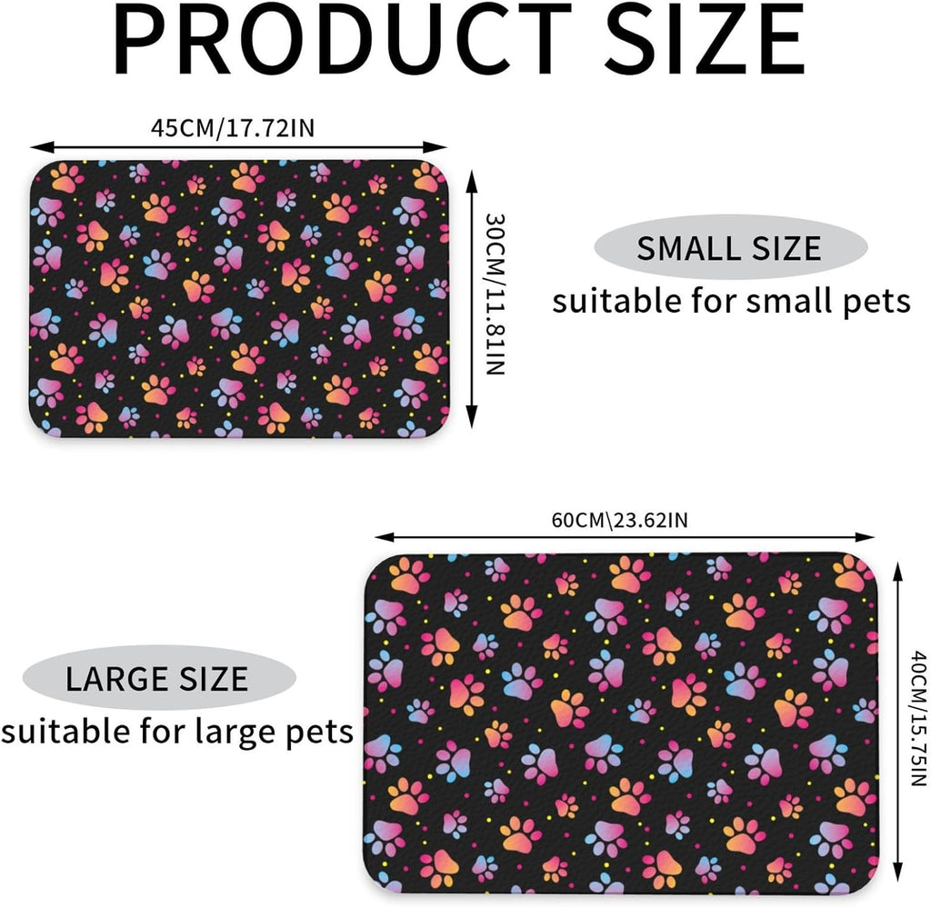 Animal Paws Dog Food Mat Absorbent Bowl Mats No Stains Quick Dry Waterproof Pet Cat Placemats for Food and Water, 30x45cm