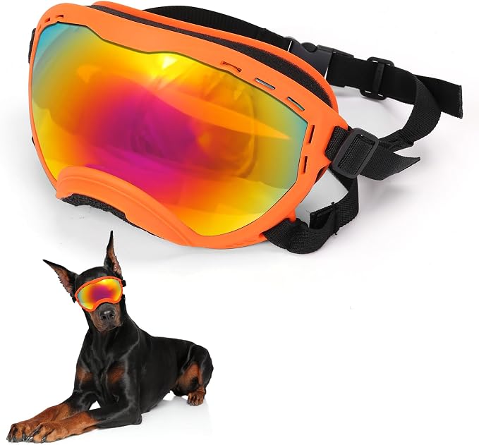Dog Goggles for Large Dogs, UV Wind Dust Fog Protection, Soft Frame Adjustable by Flantor