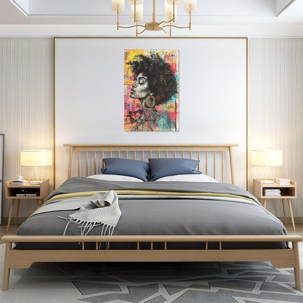 Quorin African American Wall Art Banksy Graffiti Black Woman Pictures Black Girl Wall Decor Canvas Print Painting Artwork for Bathroom Living Room Bedroom 16"x24"