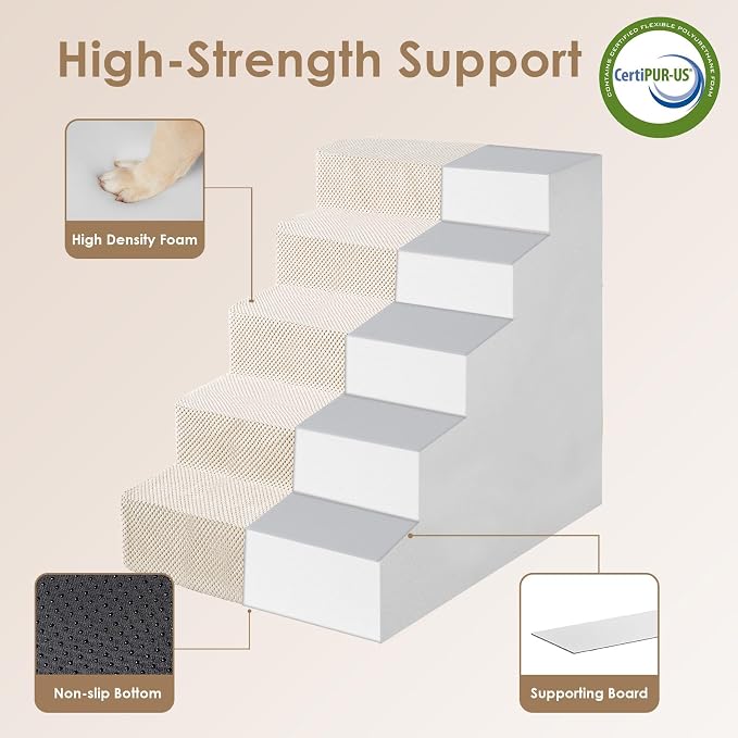 EHEYCIGA Dog Stairs for High Bed 25" H, 5-Step Extra Wide Dog Steps for Bed - Image 3