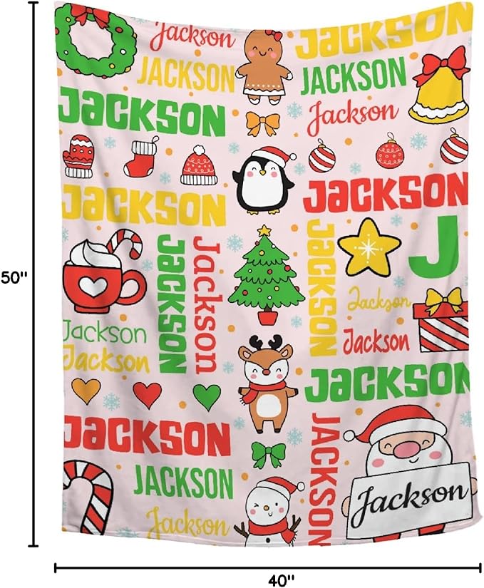 Custom Christmas Blanket | Personalized Holiday Blanket for Boys Girls | Plush Cozy Custom Name Blanket | Christmas Decor Personalized Gifts Name Blanket | 40"x50"-Kids/Throw Size