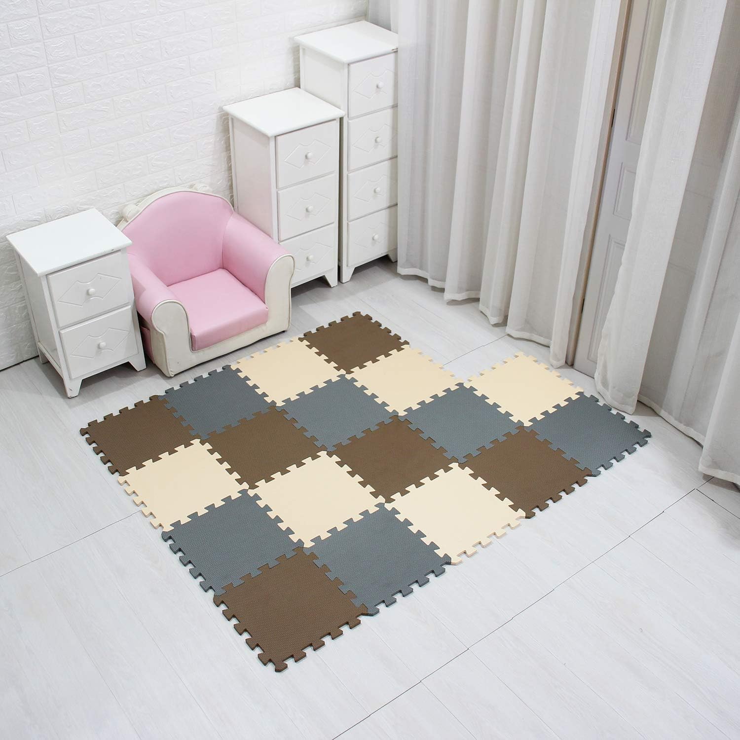 MQIAOHAM® 18 Pieces Puzzle Play Mats, Soft Baby Play Mat, Kids Interlocking Foam Floor Tiles, Toddlers Carpet Playmats G301018-106110112