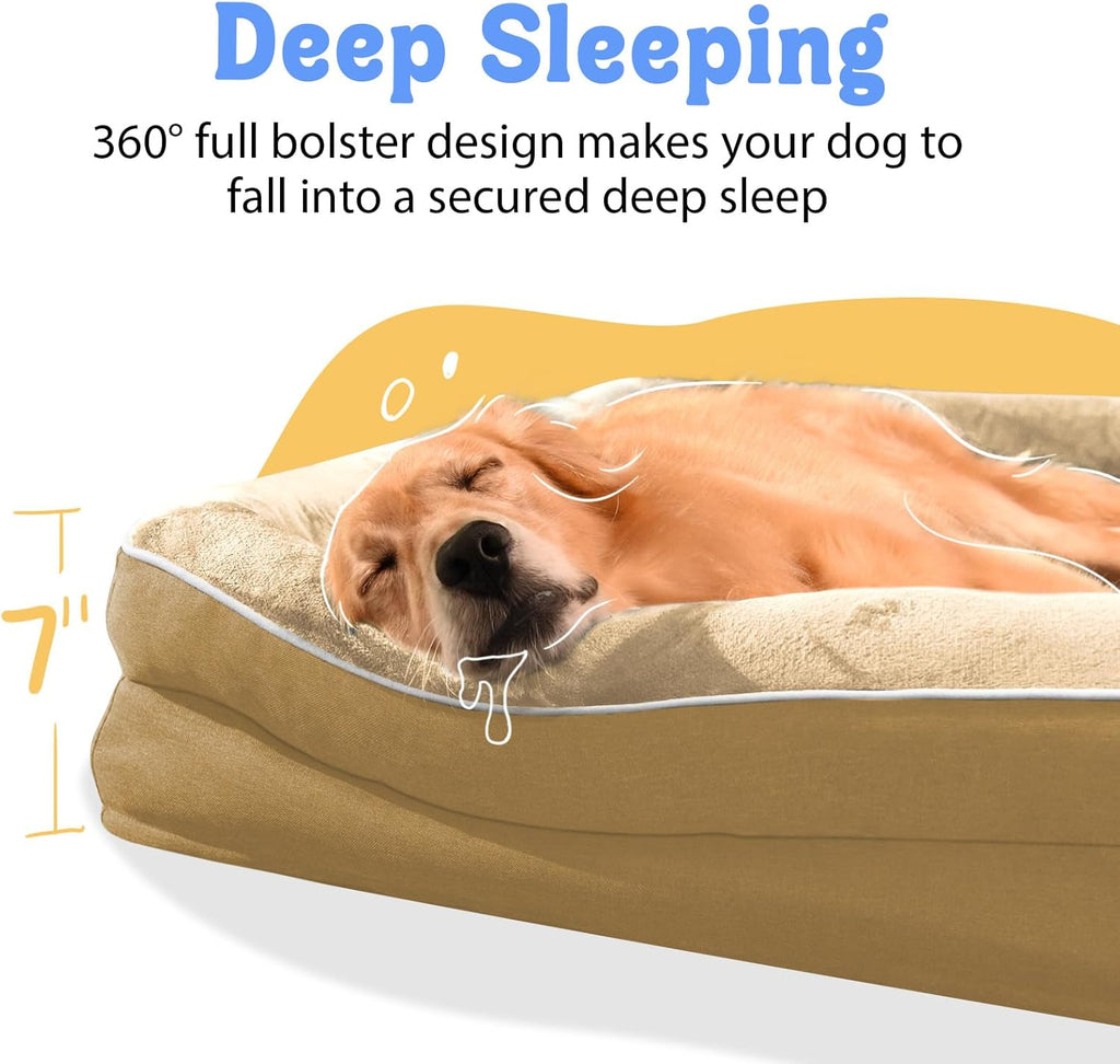 Orthopedic XL Large Dog Bed - Removable Bolster & Waterproof Washable Cover for Pet Extra Large Bed with Foam Support Non-Slip Bottom Dog Beds