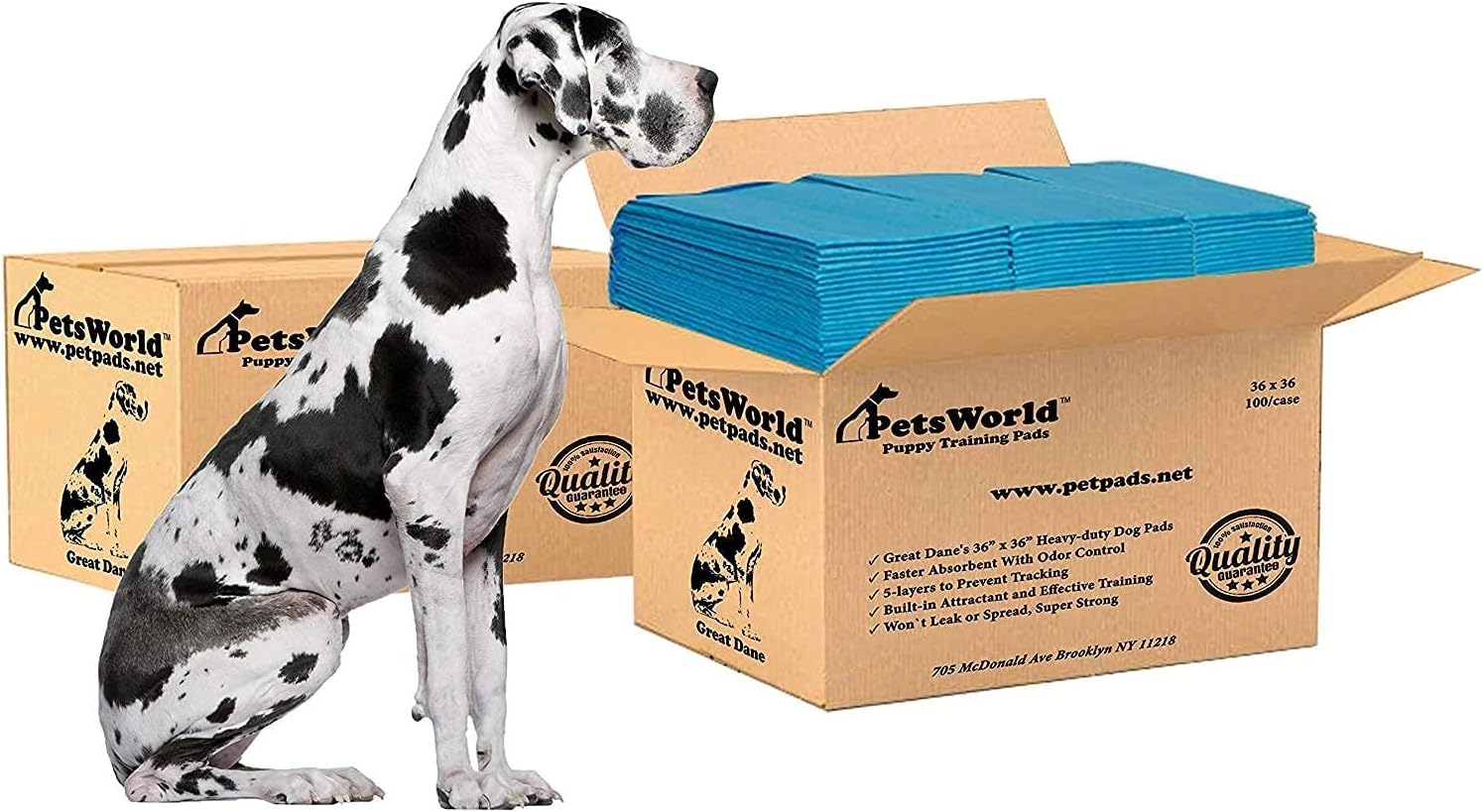 PETSWORLD Giant Dog Potty Pads, Odor-Eliminating, 36" x 36", Ultra Absorbent 5-Layer Leak-Proof Training Pads for Dogs & Cats (36x36, 400 Count)
