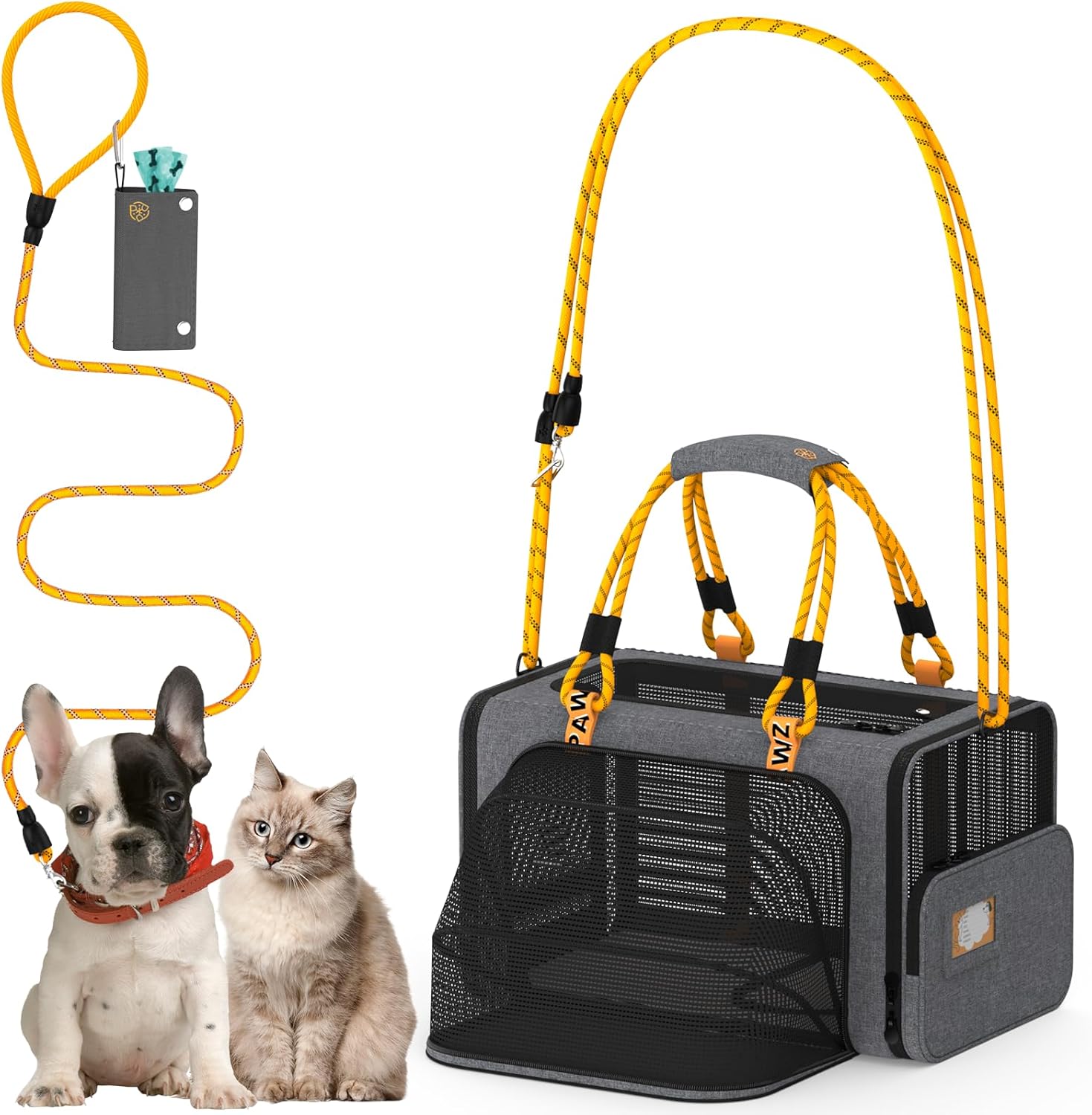 PAWZIDEA Expandable Pet Carrier w/ID Card, 18x11x11 in Small Dog Carrier TSA Airline Approved, Top Load Cat Carrier for 2 Cats Under Seat, Soft-Sided Collapsible Puppy Car Seat Dog Travel Bag, Up 15lb