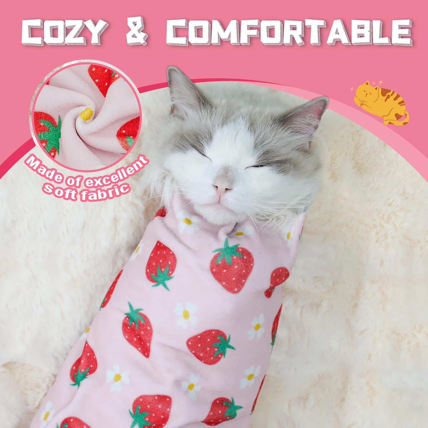 Supet Cat Wrap for Cutting Nails, 2025 Self-Adherent Cat Grooming Wrap, Anti-Escape Calming Cat Swaddle Wrap for Medicine, Nail Clipping, Teeth Brushing, Ear Cleaning