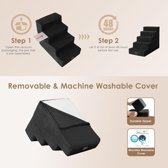 EHEYCIGA Dog Stairs for High Bed 22.5" H, 5-Step Dog Steps for Bed, Pet Steps - Image 6
