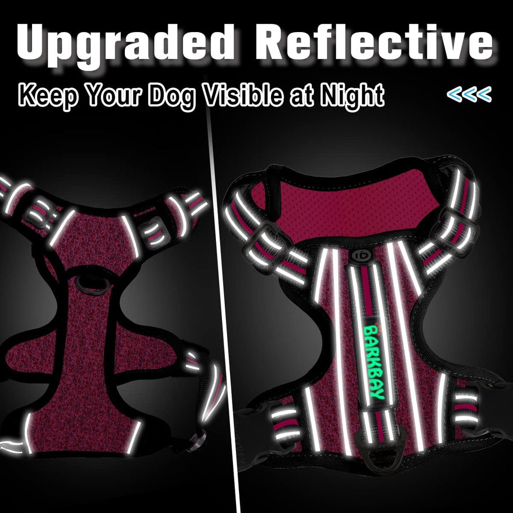 BARKBAY Dog Harness No Pull with ID Tag Pocket - Heavy Duty, Reflective, Easy Control for Large Dogs(Pink/Black,L)