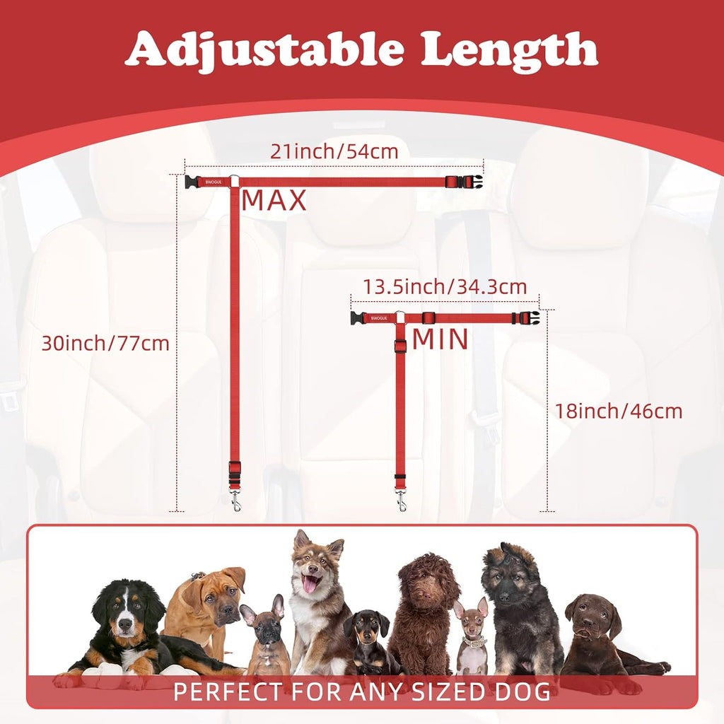 BWOGUE 2 Packs Dog Cat Safety Seat Belt Strap Car Headrest Restraint Adjustable Nylon Fabric Dog Restraints Vehicle Seatbelts Harness Red