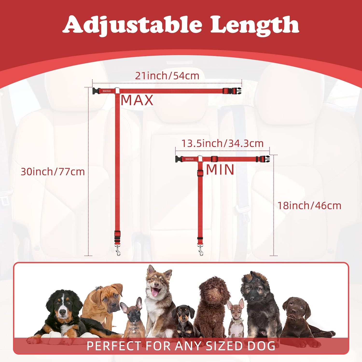 BWOGUE 2 Packs Dog Cat Safety Seat Belt Strap Car Headrest Restraint Adjustable Nylon Fabric Dog Restraints Vehicle Seatbelts Harness Red