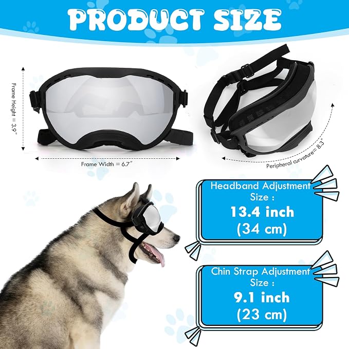 Dog Goggles for Large Dogs, UV Wind Dust Fog Protection, Soft Frame Adjustable - Image 3