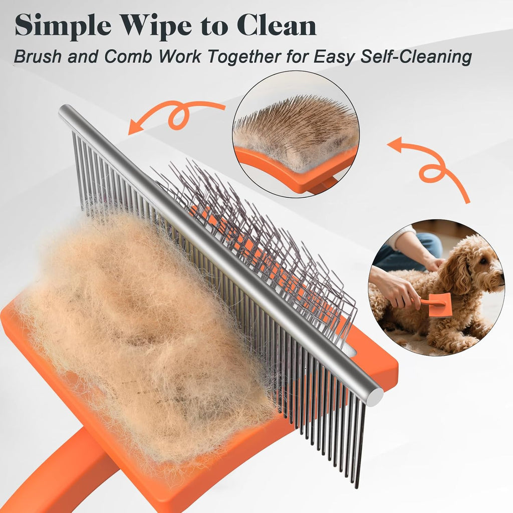 2PCS Slicker Brush for Dogs & Pet Comb,Professional Dog Grooming Brush (Goldendoodles,Poodles,Labradoodles) with Extra Long Pins to Effectively Remove Tangles, Knots and Mats (Orange)