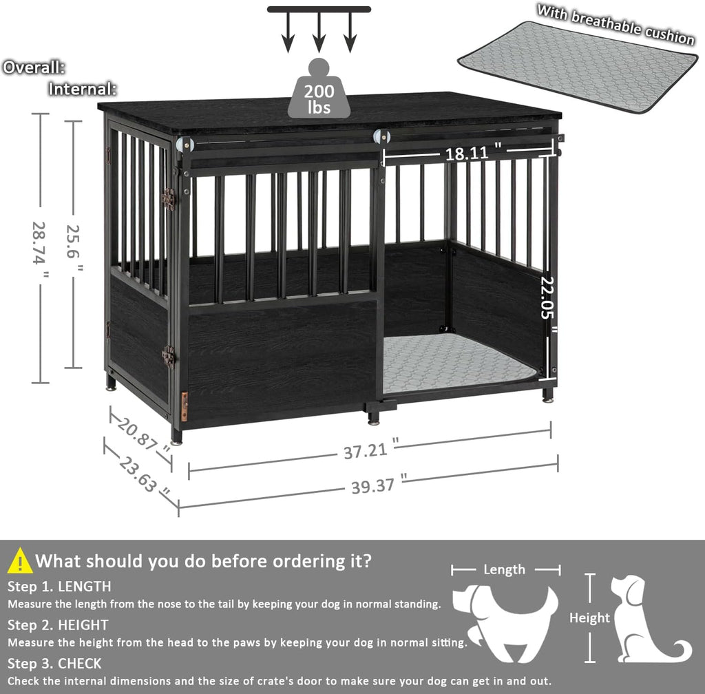 KOOPRO 40 Inch Dog Crate Furniture with Cushion for Small Medium Dogs, Wooden Heavy Duty Dog Kennel with Double Doors, Decorative Pet House Dog Cage Side End Table Indoor, Sliding Door Chew-Resistant