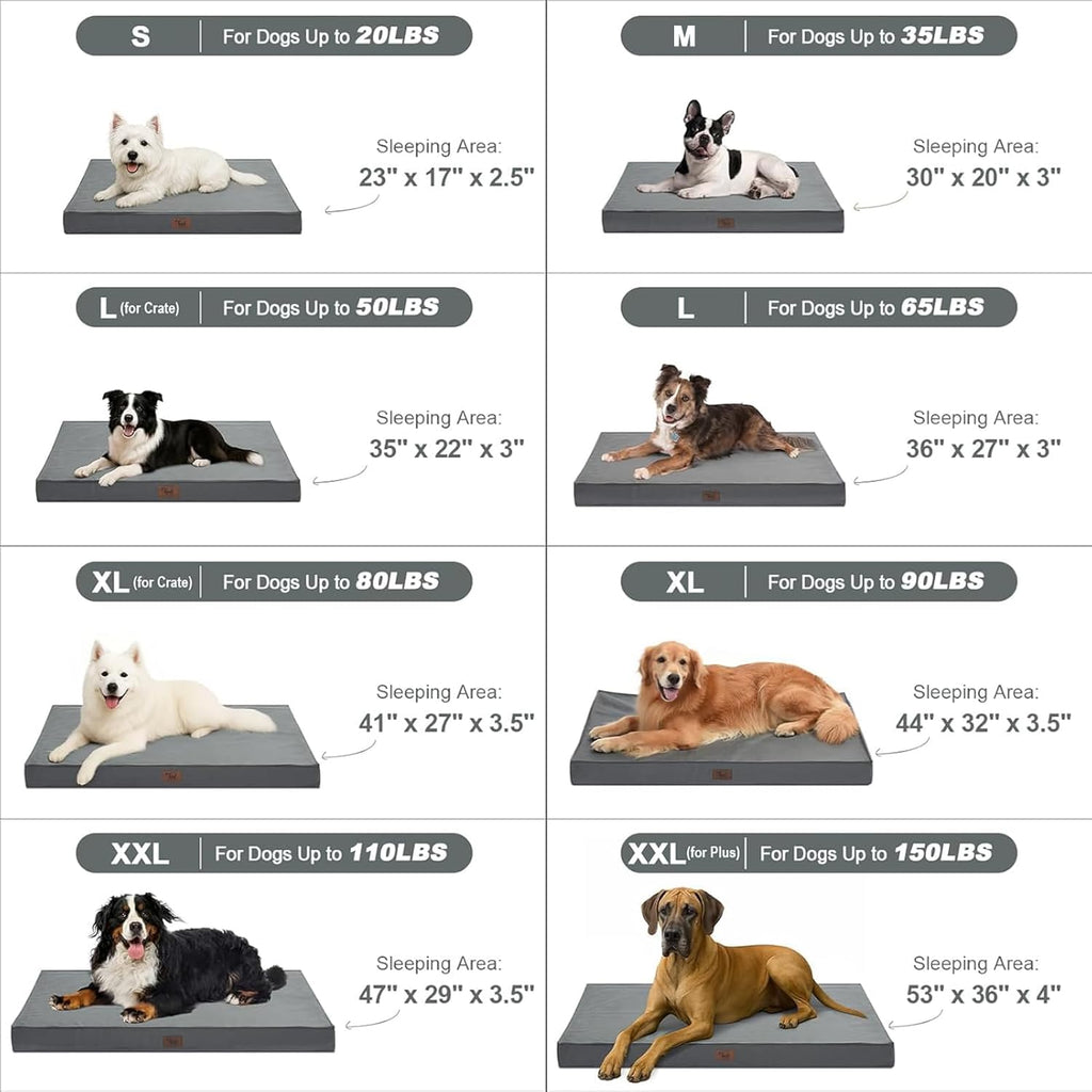 Outdoor Extra Large Dog Bed, Waterproof Dog Bed for Large Dogs, Egg Crate Foam XL Pet Bed with Removable Washable Oxford Cooling Cover, Grey