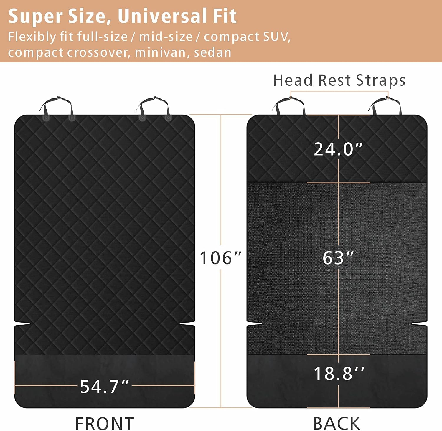 F-color SUV Cargo Liner for Dogs, Upgraded Extra Large Water Resistant Pet Cargo Cover Dog Seat Cover Mat for SUVs with Bumper Flap Protector, Non-Slip, Wear-Proof, Universal Fit, Black