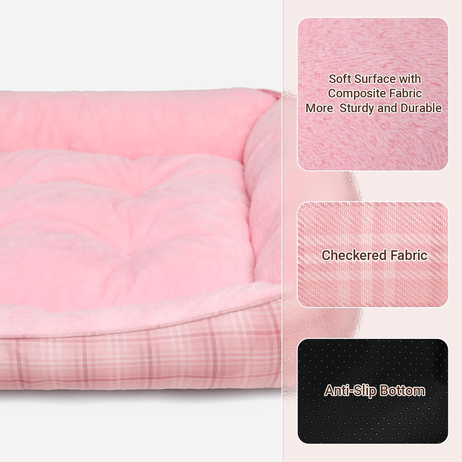 MIHIKK Rectangle Dog Beds for Extra Large Dogs & Cats, Orthopedic Sleeping Pet Bed for Couch with Durable Puppy Cuddler and Anti-Slip Bottom Machine Washable 44 * 30 Inch (Pink)
