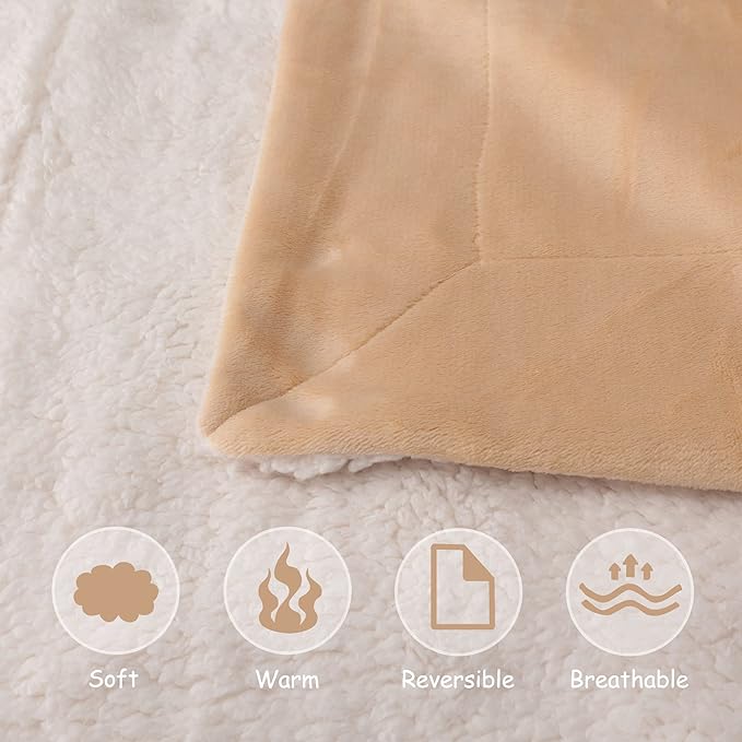NANPIPER Baby Sherpa Blanket,Warm Toddler Throw Blanket,Soft Newborn Fleece Blanket for Winter (Beige,30x40 inches)