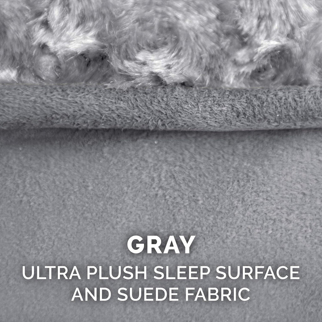 Furhaven Orthopedic Dog Bed for Extra Large Dogs w/ Removable Washable Cover, For Dogs Up to 180 lbs - Ultra Plush Faux Fur & Suede Luxe Lounger Contour Mattress - Gray, Giant/XXXL