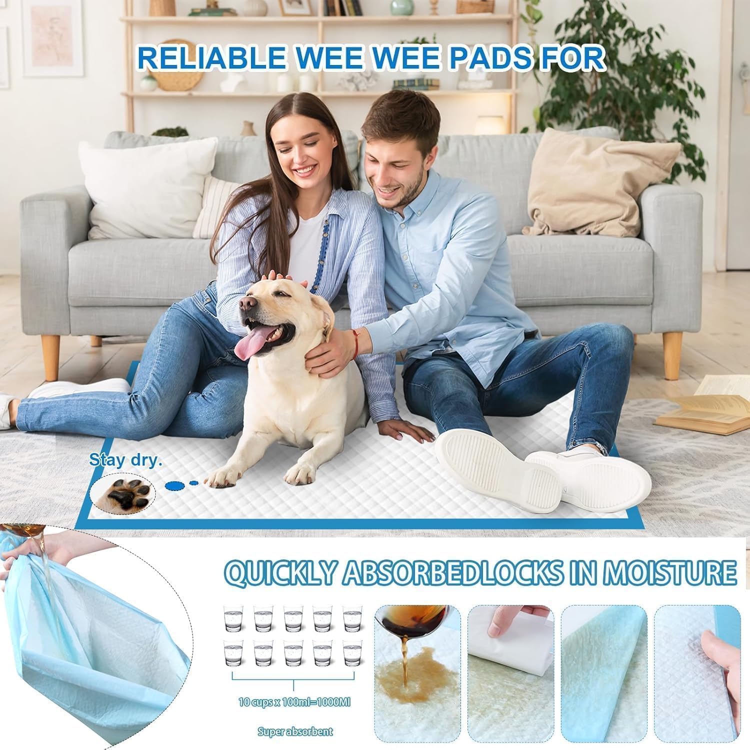 XXXXL Puppy Pee Pads for Dogs 36"x47" 40 Count, Extra Large Dog Pee Pads, Leak-Proof & Super Absorbent Dog Pee Pads, Thicken Disposable Potty Pads Puppy Training Pads for Cats Rabbits