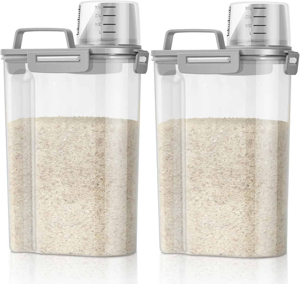 TBMax Rice Container 2 Pack 5 Lbs, Small Pet Dog Cat Food Container Dispenser, Kitchen Cereal Storage Container with Cup, Perfect for Daily Use, Travel, and Portion Control