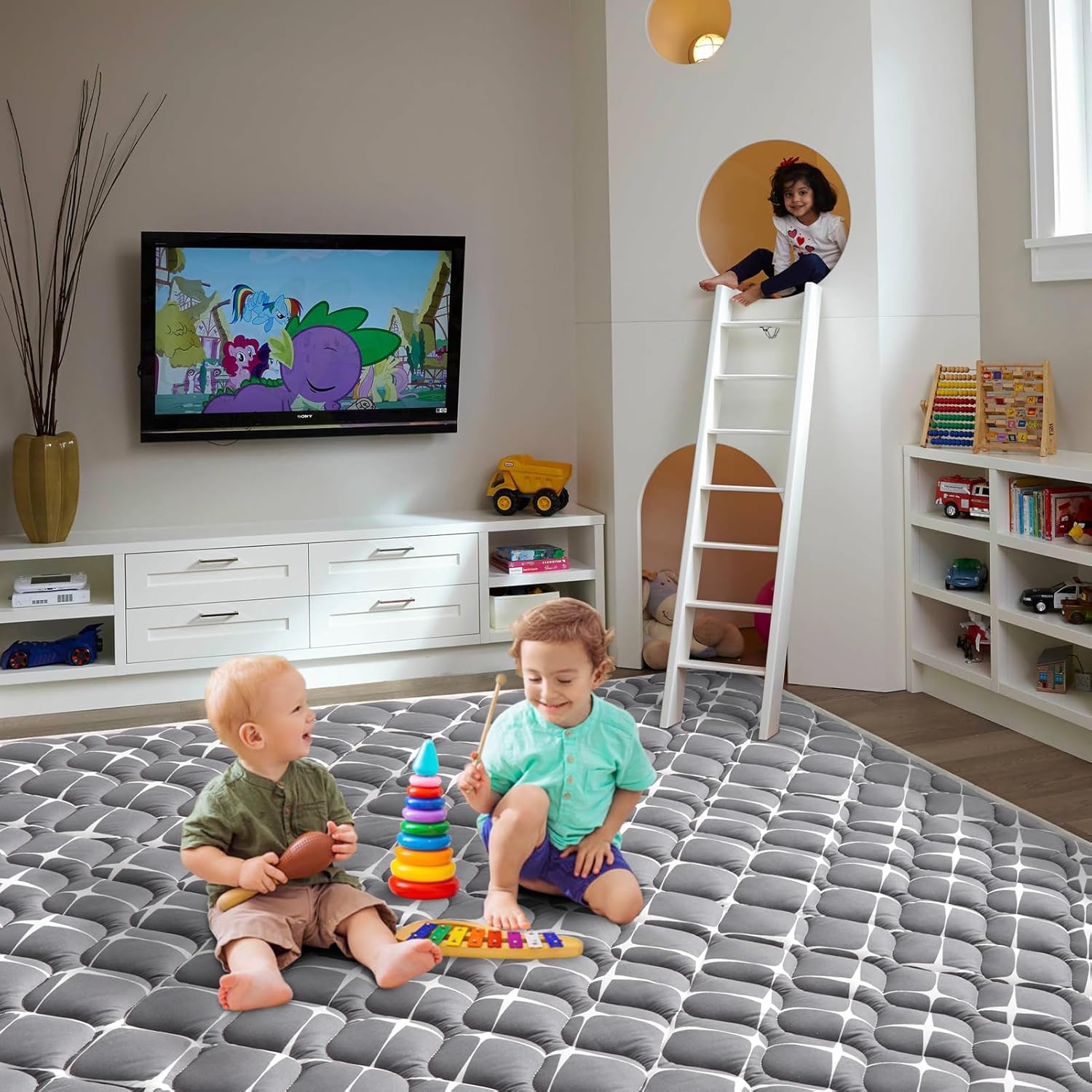 Vibe Bear Baby Play Mat - 79" X 63",Premium Thicker Foam One-Piece Crawling Mat, Extra Large Anti-Slip Activity Playmat for Babies, Toddlers & Infants
