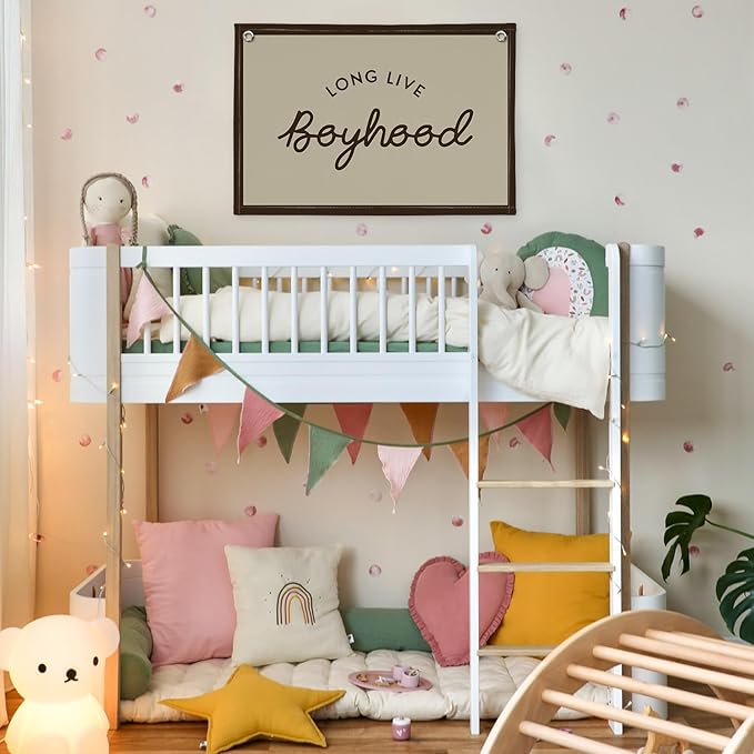 Vintage Boys Room Decor Long Live Boyhood Linen Banner,Nursery Playroom Wall Decor Hanging Flag Banner, Kids Bedroom Living Room Dorm Toddler Decorations Trendy Room 30x20 boyroom