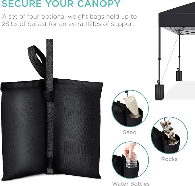 Best Choice Products 12x12ft 1-Person Setup Pop Up Canopy Tent Instant Portable Shelter w/ 1-Button Push, Case, 4 Weight Bags - Black