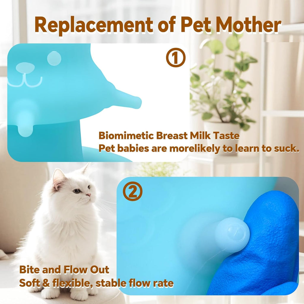 Puppy Milk feeders for Nursing, Puppy Milk Water Bowl, 4 Nipples Silicone Pet Feeding Station, 230ml Feeder Bowl for Kittens, Puppies (Blue)