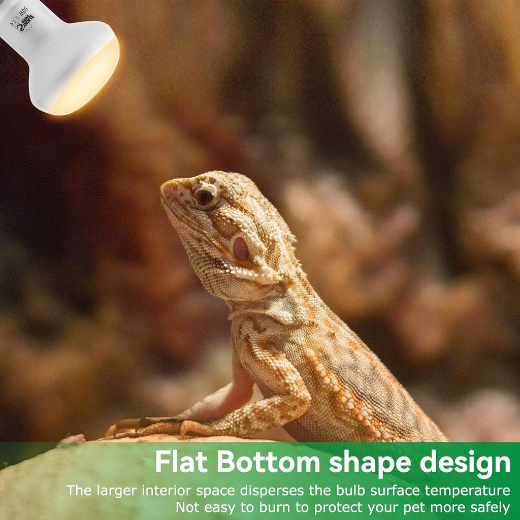 LUCKY HERP Intense Heat Lamp Bulbs for Reptiles 50W 2 Pack, UVA Daylight Reptile Heat Lamp, Reptile Basking Heat Light Bulb for Amphibian, Tortoise, Bearded Dragon, Lizard, Turtle, Snake Heating Use