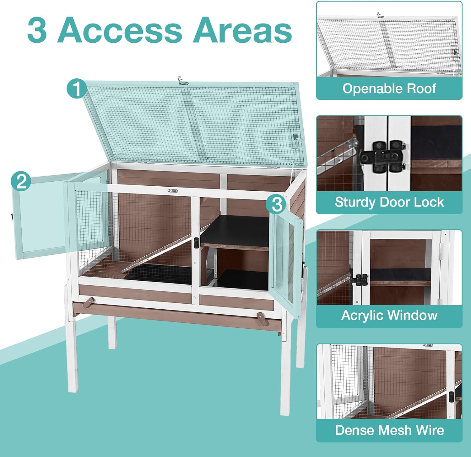 Guinea Pig Cage with Wooden Stand,Indoor Rabbit Hutch with 2 Stories,Hamster Cage with Anti Chew Ramp,Hideout, Platform, Pull Out Tray (Brown)