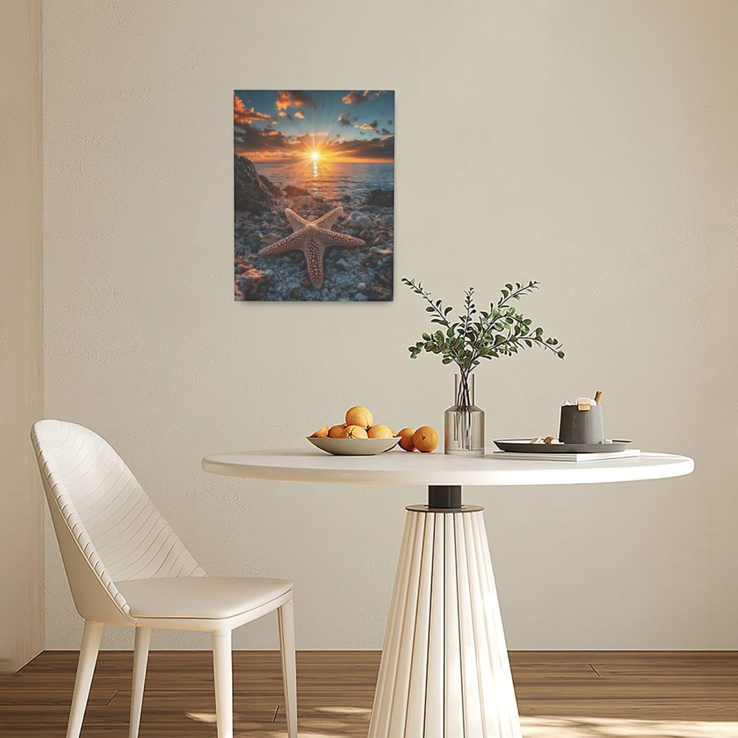 Beach Starfish Wall Decor Ocean Starfish Wall Art Sunset Scenery Coastal Theme Pictures Canvas Nature Seascape Painting Print Framed Artwork Decorations for Home Bathroom Living Room Bedroom Office 12"x16"