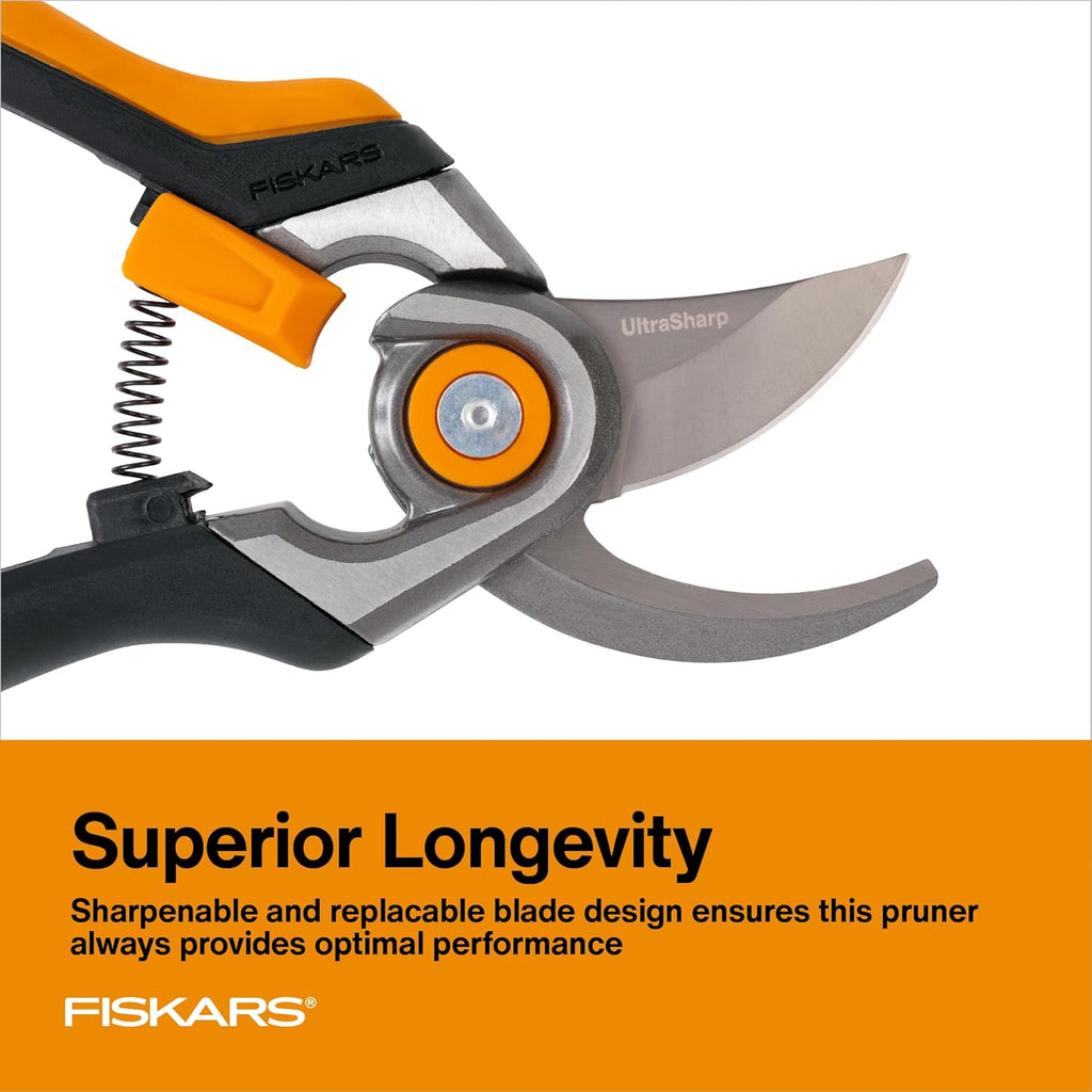 Fiskars Bypass Pruning Shears, 1-Inch Cut Capacity Softgrip Pruner, Forged Steel Replaceable Blade Stays Sharp Through Heavy Use with Rust Resistant, Low-Friction Coating