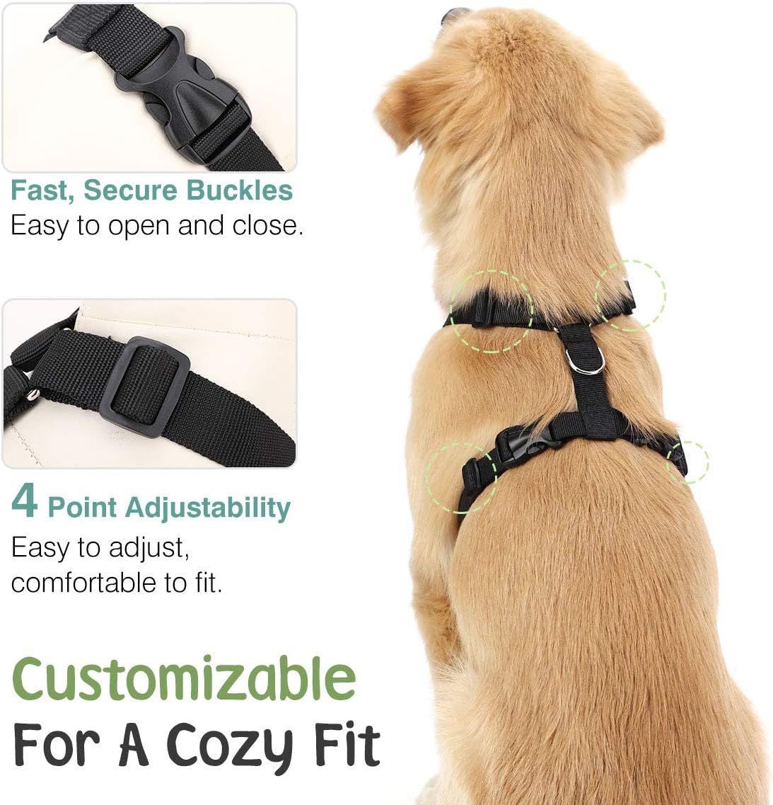 Dog Seat Belt, Safety Vest Dog Car Harness with Adjustable Buckle Dog Seat Belt for Vehicle Nylon Pet Safety Seat Belts Heavy Duty(XL, Black)