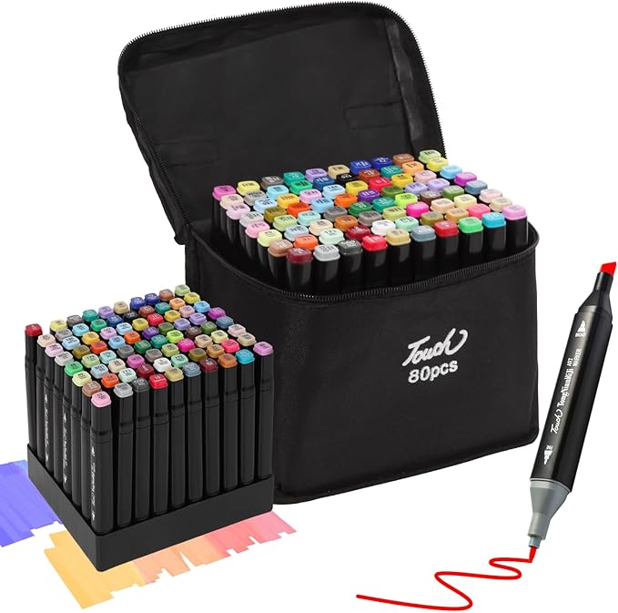 80 Colors Dual Tips Alcohol Markers, Permanent Sketch Art Markers Pens Set with Pen Holder for Kids Adults Coloring,Painting, Sketching, Illustrations