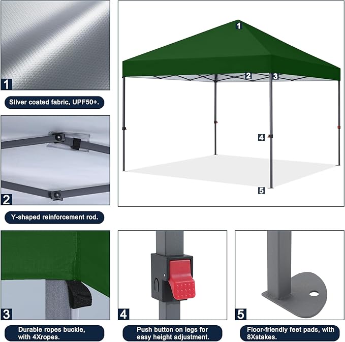 COOSHADE Durable Easy Pop Up Canopy Tent 10x10Ft, Olive Green