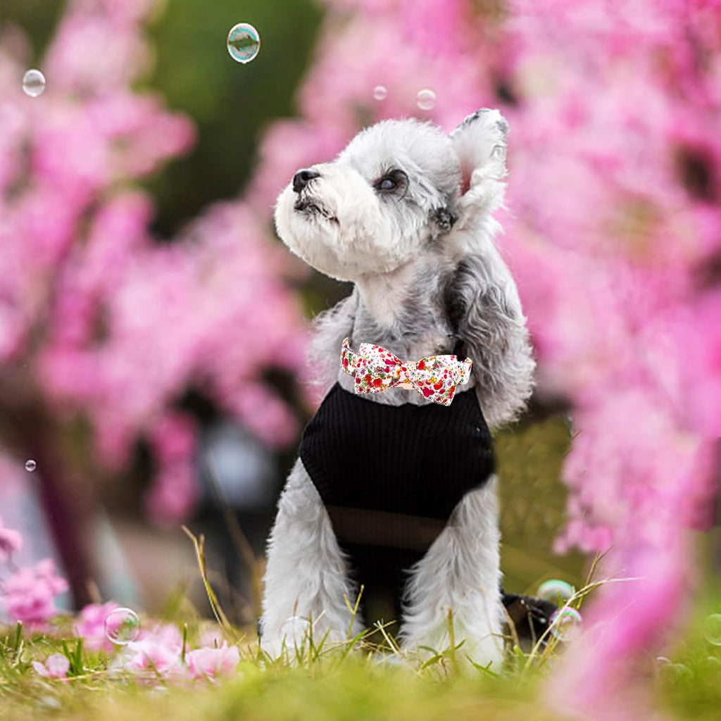 Elegant little tail Dog Collar, Pink Rose Print Pet Collar Summer Dog Collar Durable Metal Buckle Dog Collars Cotton Pet Adjustable Dog Collars for X-Small Dogs