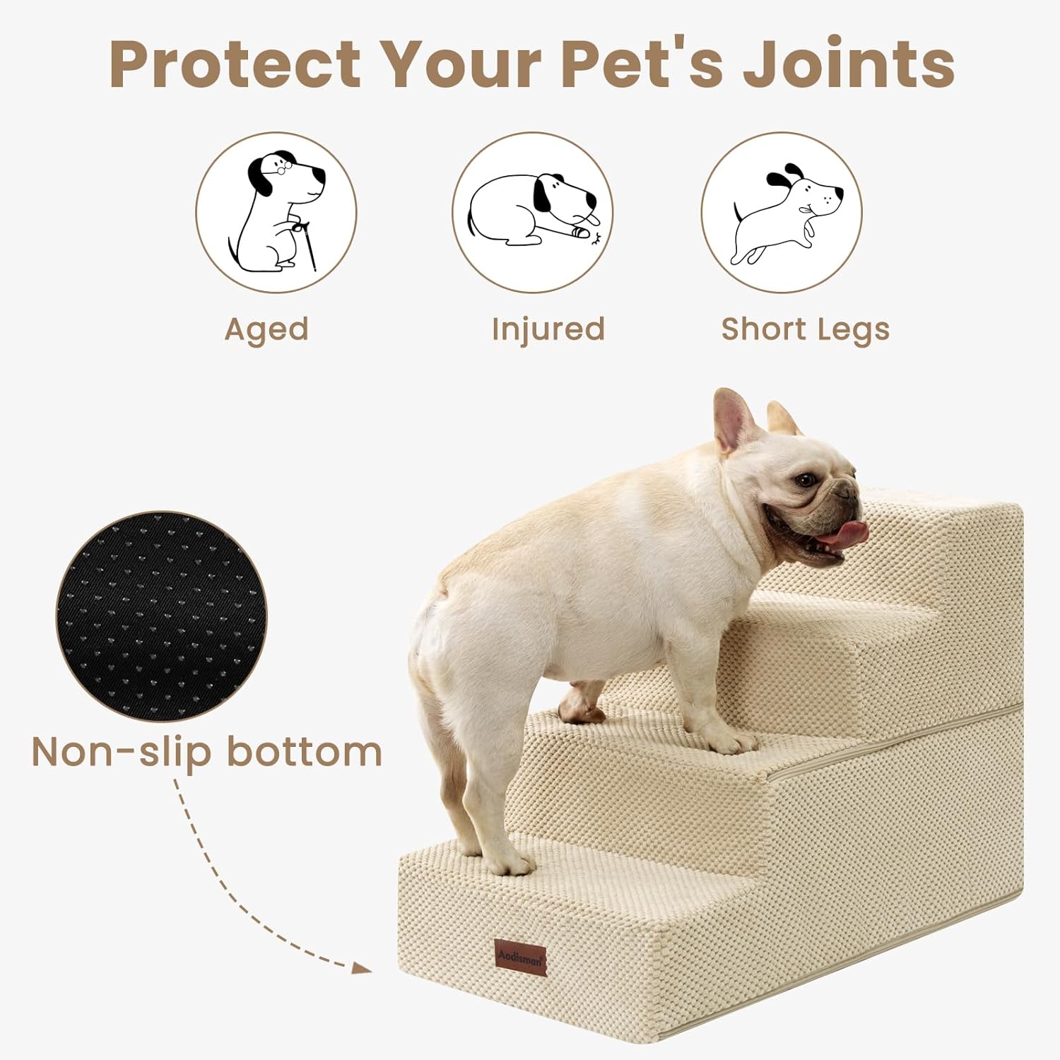 Dog Stairs for Bed 18.5" H, 4-Step Dog Steps for Small Dogs and Cats, Indoor Non-Slip Balanced Pet Stairs are Suitable for Puppy, Older Cat,Beige