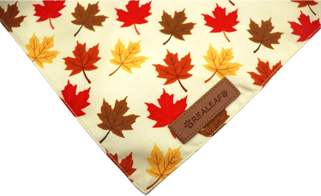 Realeaf Fall Dog Bandanas 2 Pack, Orange Pumpkin and Leaf Print Pet Scarf for Boy and Girl, Premium Durable Fabric, Holiday Bandana for Medium and Large Dogs (Large)