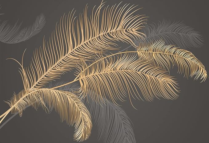 Black and Gold Feather Wallpaper Huge Banana Leaf Mural Wallpaper for Bedroom Living Room TV Background (Not Peel n' Stick)