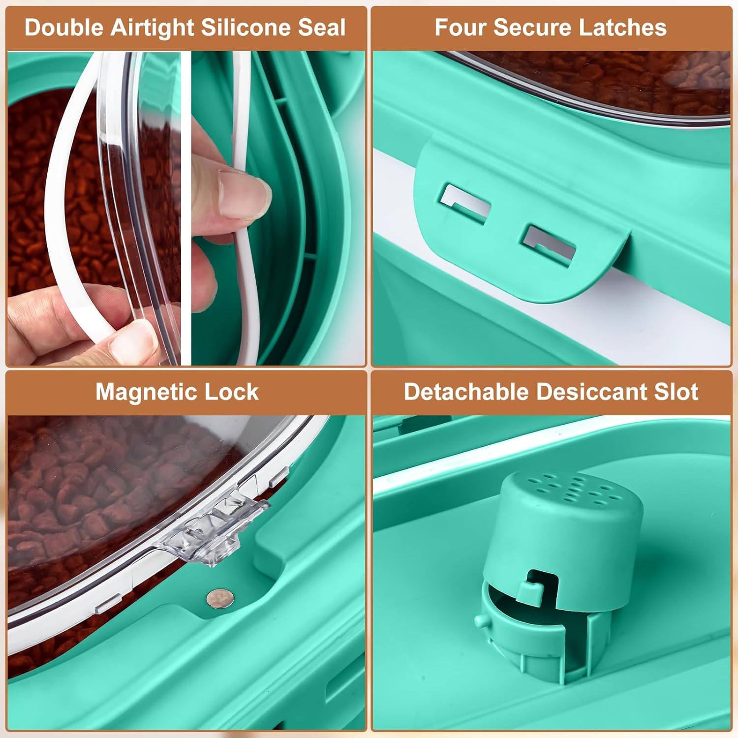 Dog Food Storage Container, 10lb to 13lb Collapsible Dog Cat Food Containers with Airtight Clear Flip-top and Pet Food Scoop, Pet Food Storage Container Bin for Dog Cat Bird Other Pets (Green)