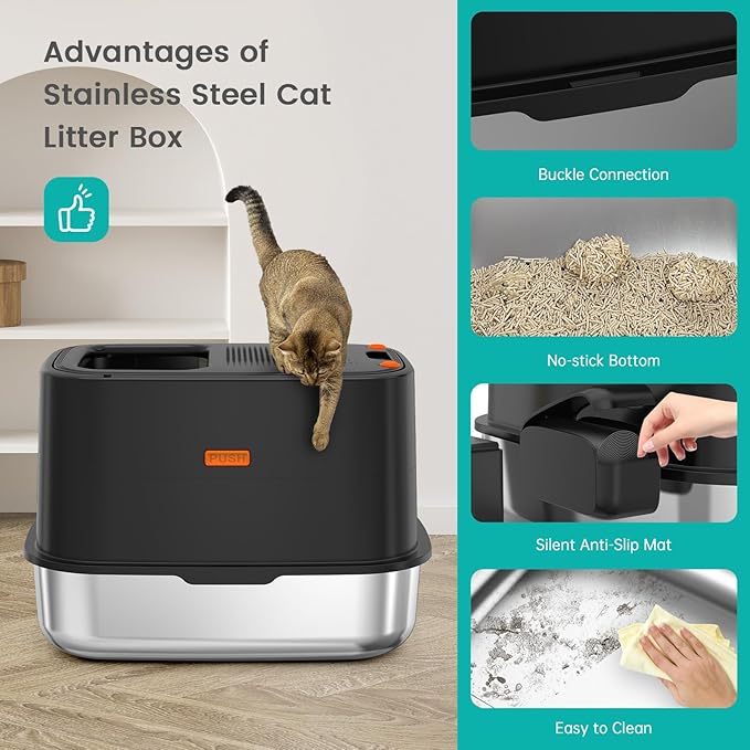 WoofiGo Enclosed Stainless Steel Cat Litter Box - Image 7