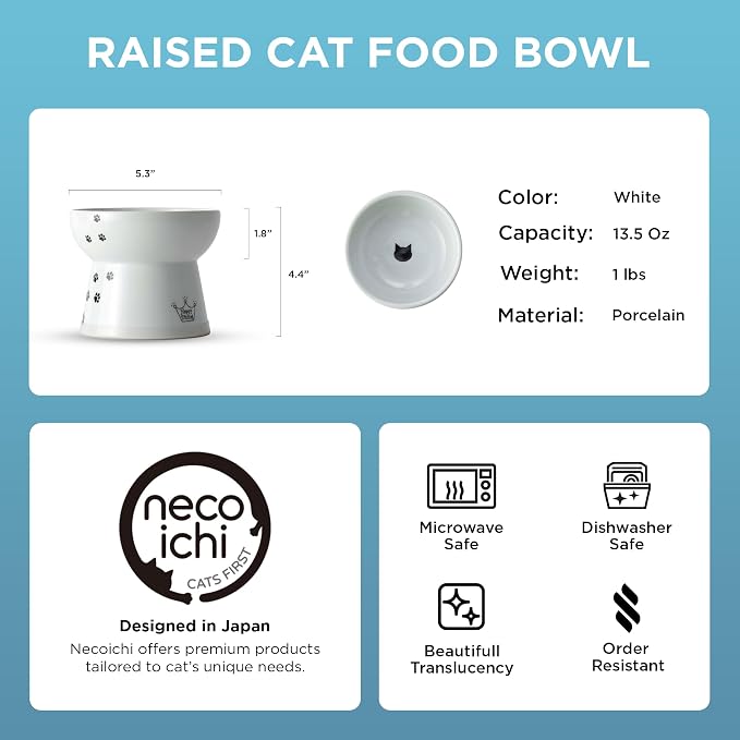 Necoichi Raised Cat Food Bowl – Ceramic Elevated Cat Bowl - Image 5