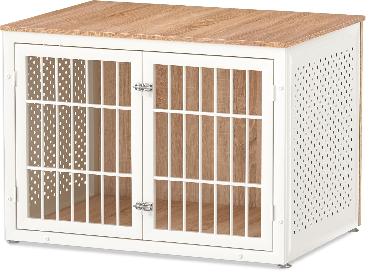 42" Heavy Duty Dog Crate Furniture for Large Dogs, Metal Kennel for High Anxiety Dogs, White Wooden Cage Furniture Indoor, Decorative Dog Kennel End Table, XL