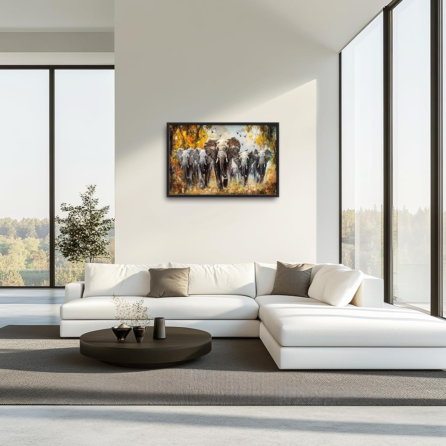 Extra Large Elephant Framed Wall Art for Living Room,Oversized Elephants Wild Animal Pictures Wall Decor,Forest Landscape Canvas Print Painting Modern Artwork Bedroom Office Bathroom 36L" x 24W"