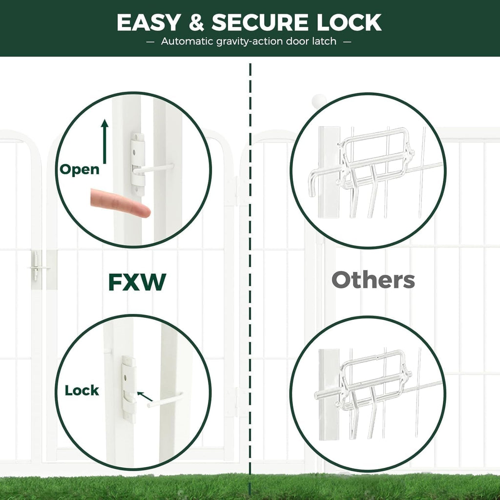 FXW Rollick Unleashed Dog Playpen for Indoor, Yard, RV Camping, 45 inch 32 Panels for Large Dogs, White│Patented